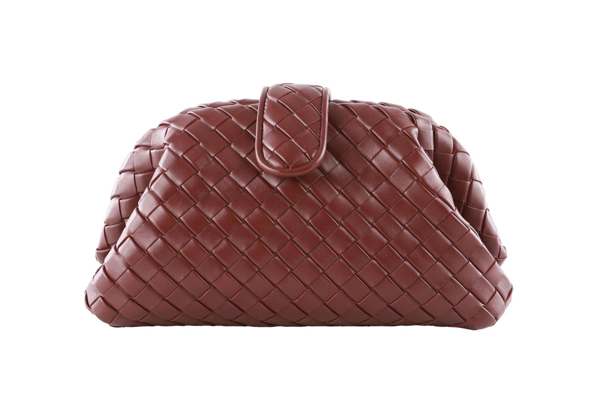 BOTTEGA VENETA BURGUNDY LAUREN 1980 TEEN SMALL INTRECCIATO LEATHER CLUTCH