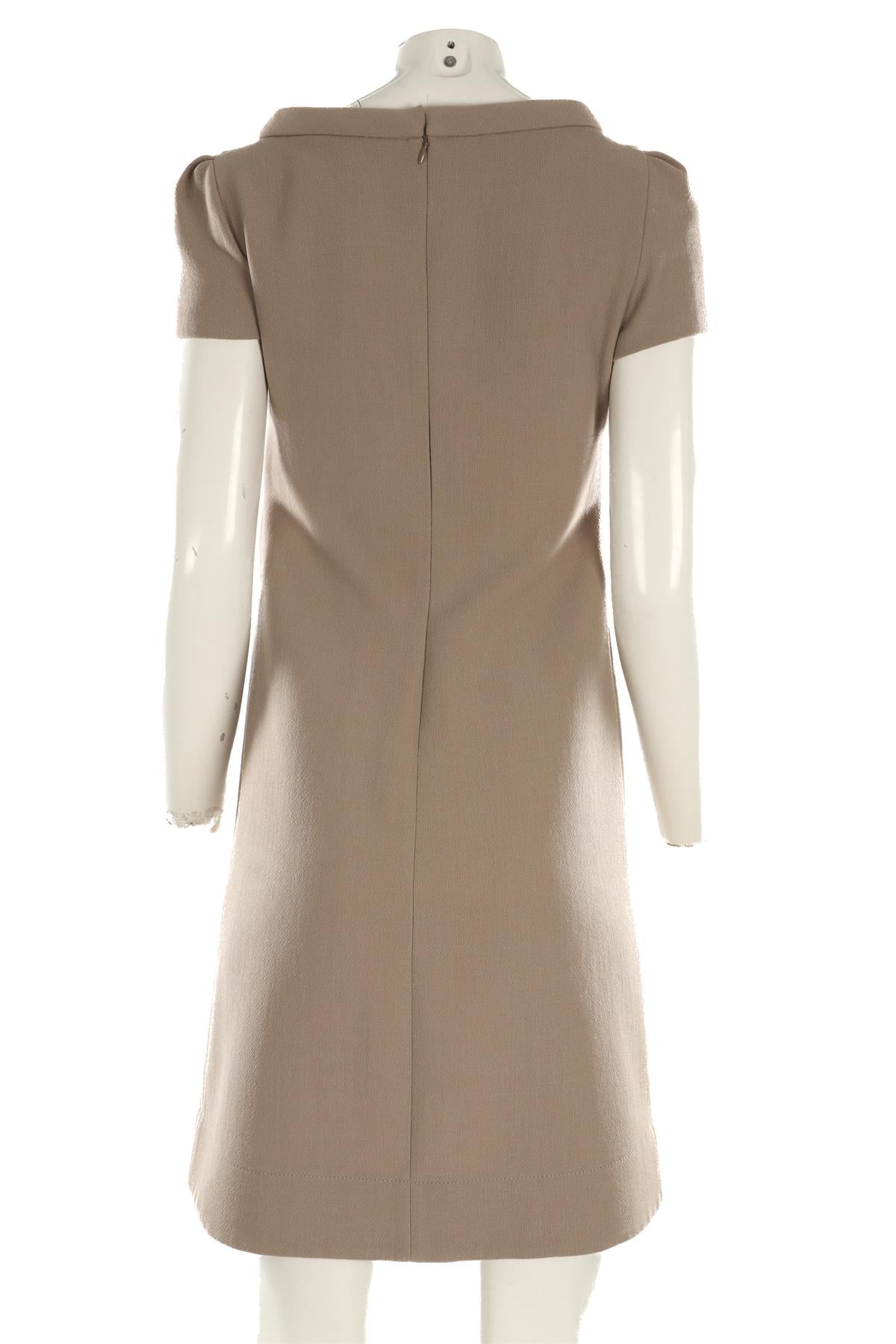 PRADA TAUPE WOOL MIDI DRESS IT 42 UK 10