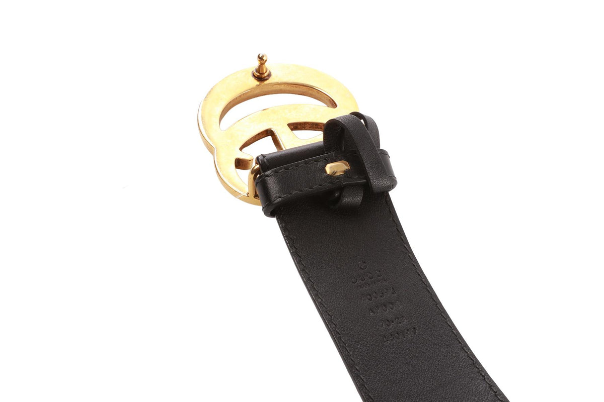 BLACK GG LEATHER WAIST BELT