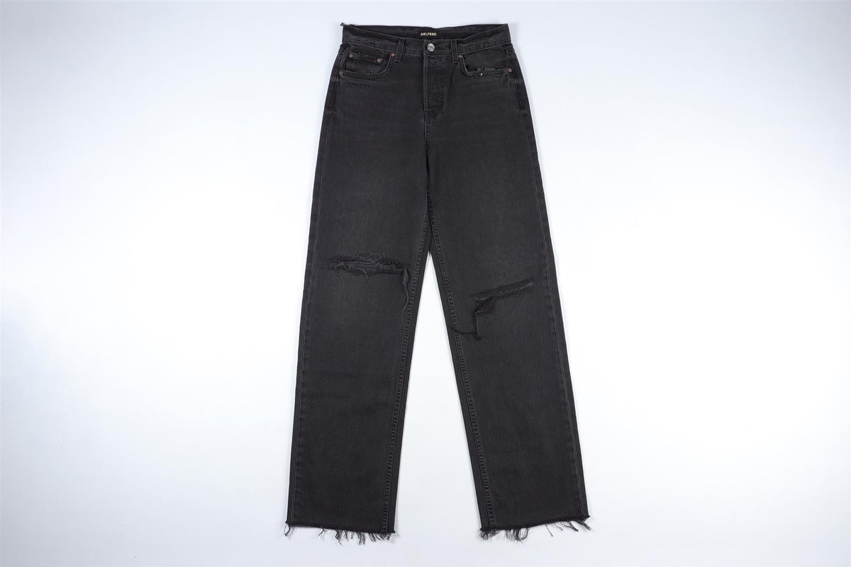 GRLFRND BLACK HIGH RISE STRAIGHT LEG JEANS W24 UK 6