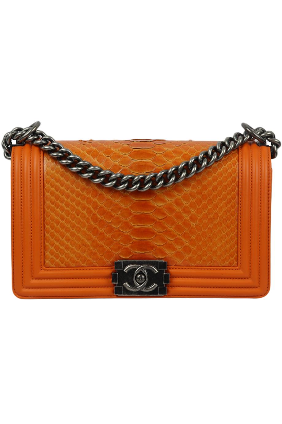 CHANEL 2014 BOY MEDIUM PYTHON AND LEATHER SHOULDER BAG