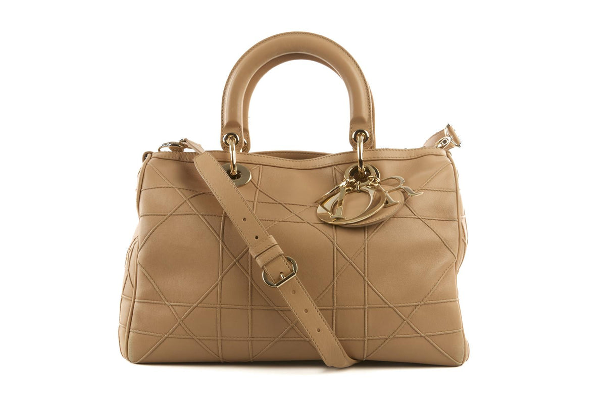 CHRISTIAN DIOR BEIGE GRANVILLE CANNAGE LEATHER TOTE BAG