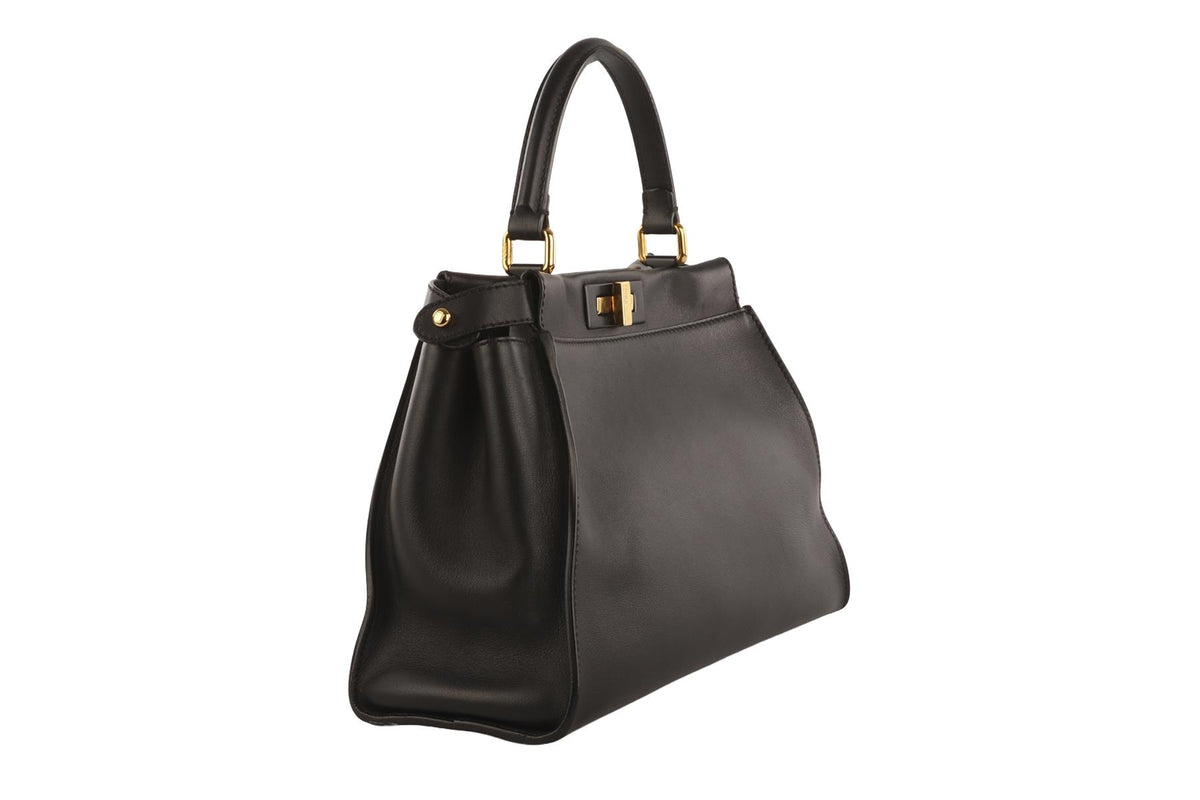 FENDI BLACK PEEKABOO MEDIUM LEATHER TOTE BAG