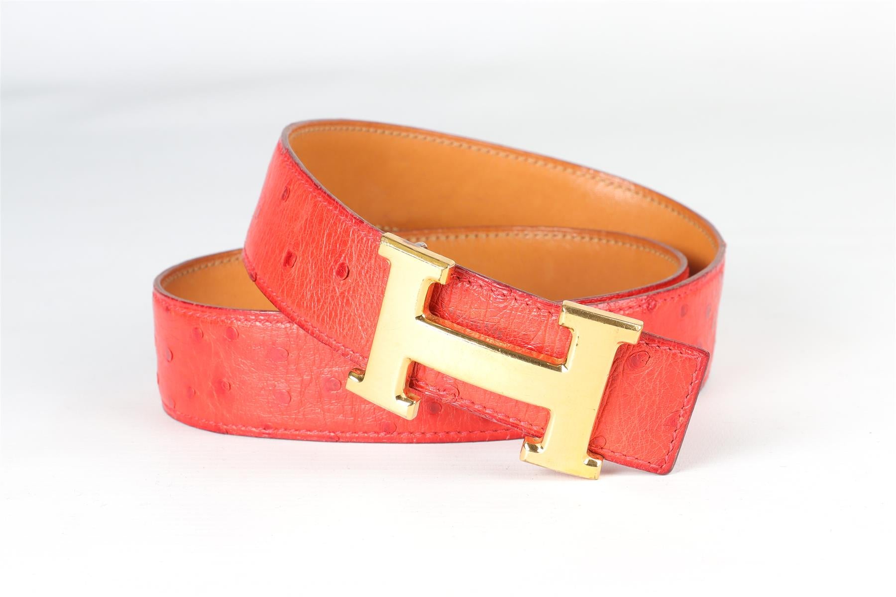 HERMÈS RED 1989 H 30 MM OSTRICH BELT