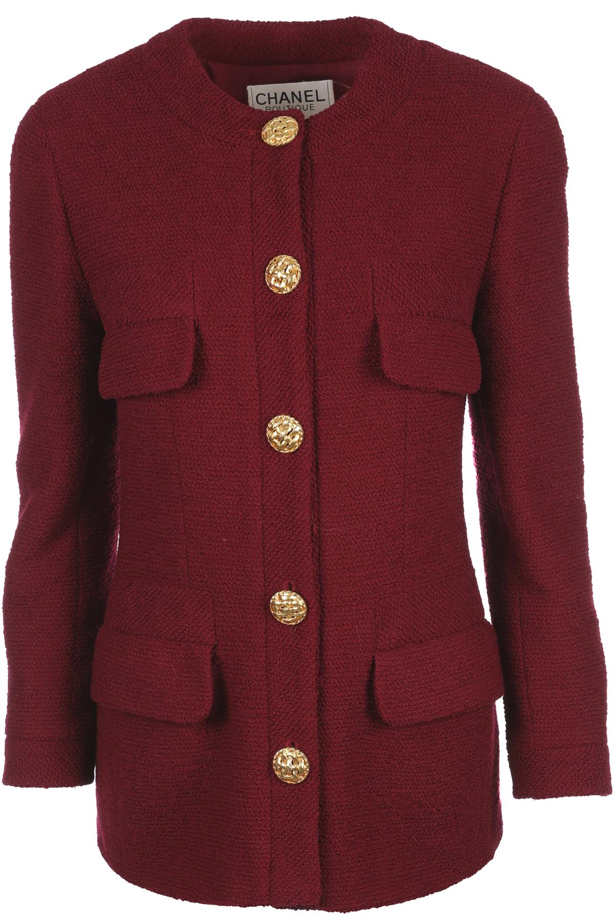 CHANEL BURGUNDY 1990 WOOL JACKET FR 42 UK 14
