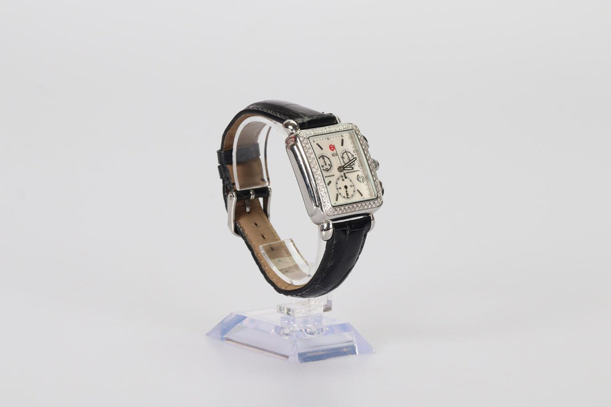 MICHELE DECO 71-6000 STAINLESS STEEL AND LEATHER WRIST WATCH