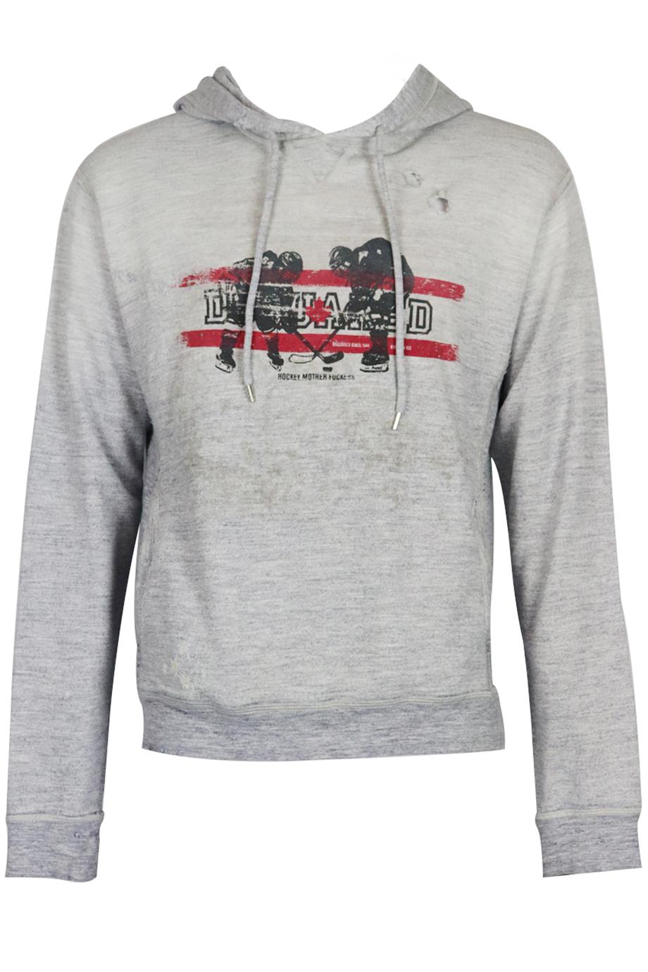 DSQUARED2 MEN'S DISTRESSED PRINTED COTTON BLEND HOODIE MEDIUM