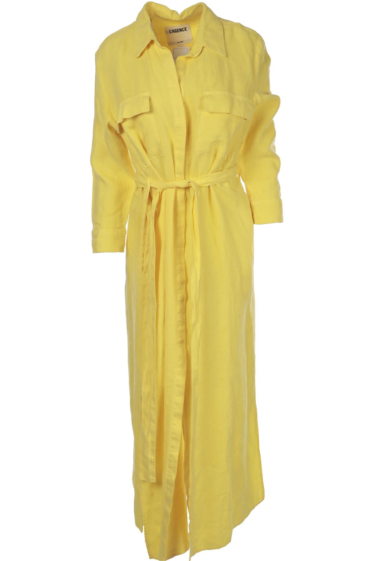 L'AGENCE YELLOW LINEN MAXI DRESS MEDIUM