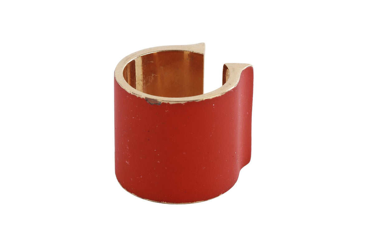 CHRISTIAN DIOR RED LACQUER AND GOLD TONE RING MEDIUM