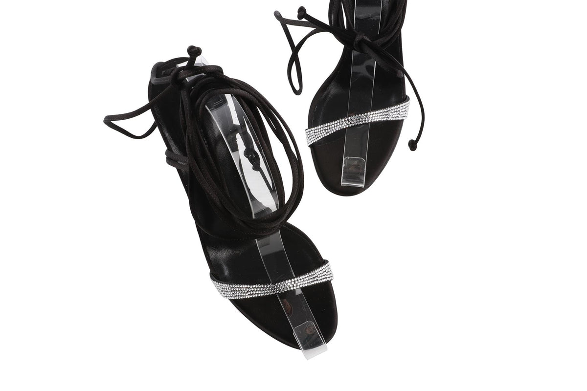 MAGDA BUTRYM BLACK CRYSTAL AND SATIN SANDALS EU 39 UK 6 US 9