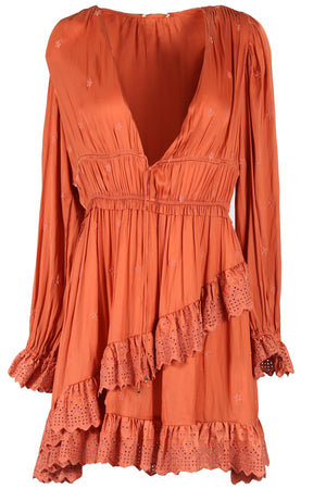 ULLA JOHNSON ORANGE SILK MINI DRESS US 8 UK 12