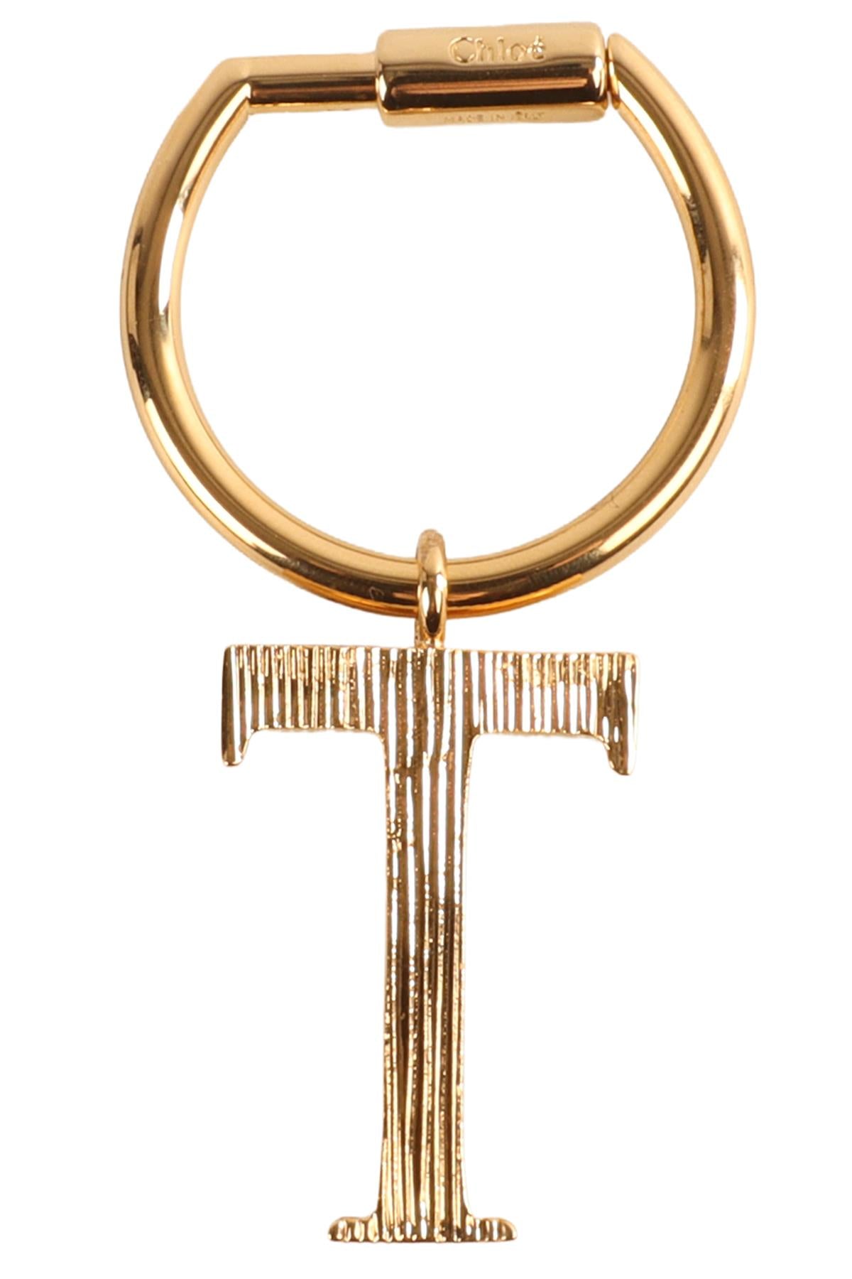 CHLOÉ T INITIAL GOLD TONE KEYCHAIN