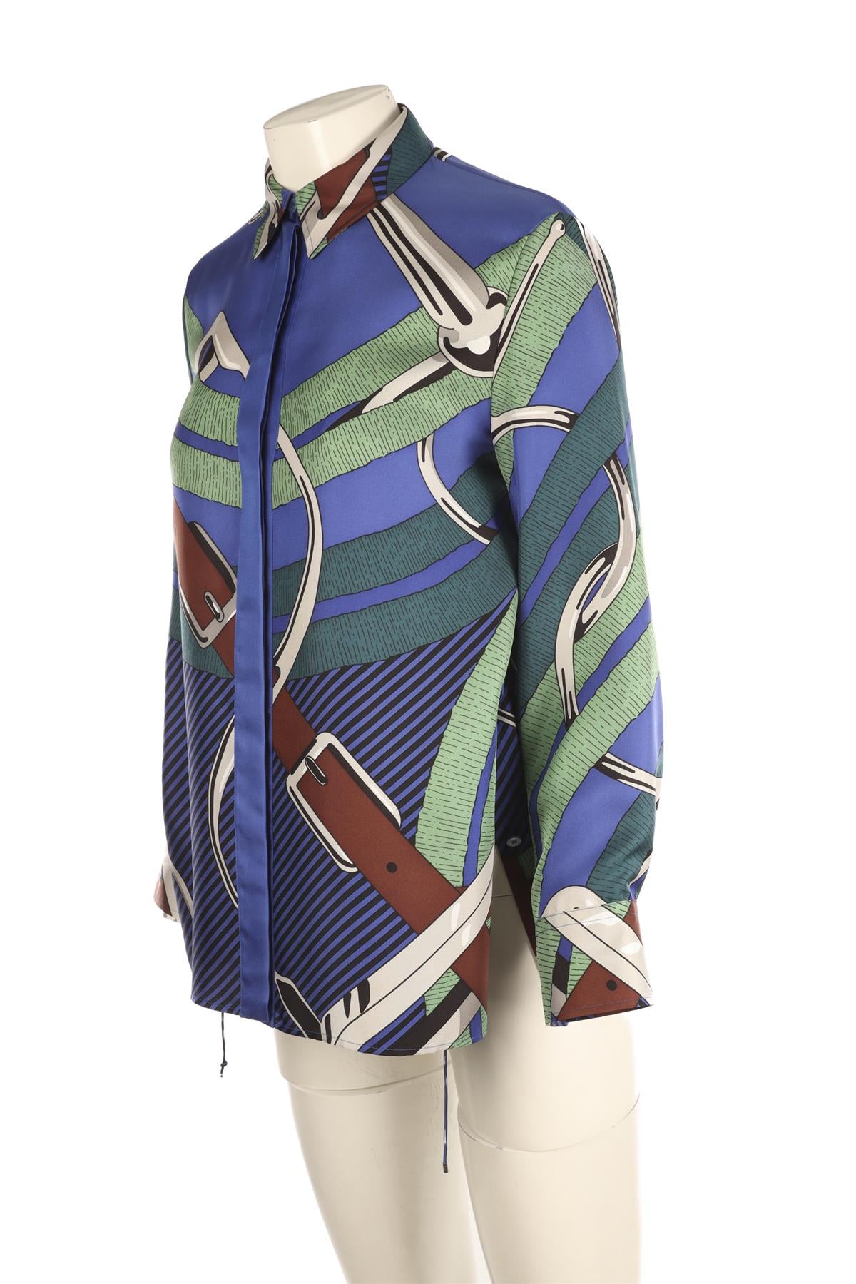 HERMÈS BLUE SILK SHIRT FR 36 UK 8