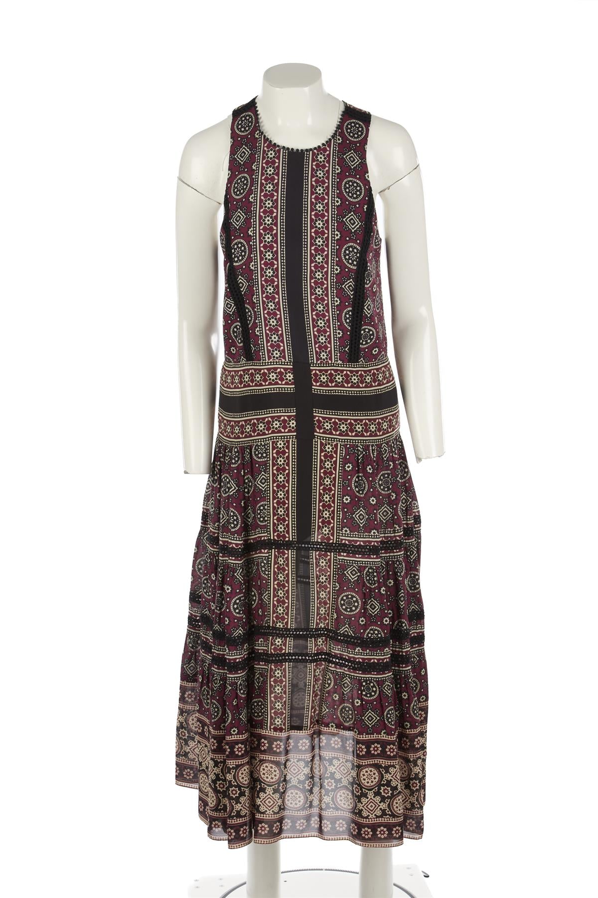 SEA NEW YORK BURGUNDY SILK MAXI DRESS US 4 UK 8