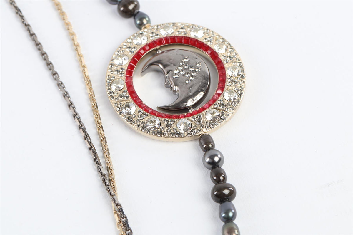 CHANEL GREY 2017 CC PEARL AND CHAIN NECKLACE