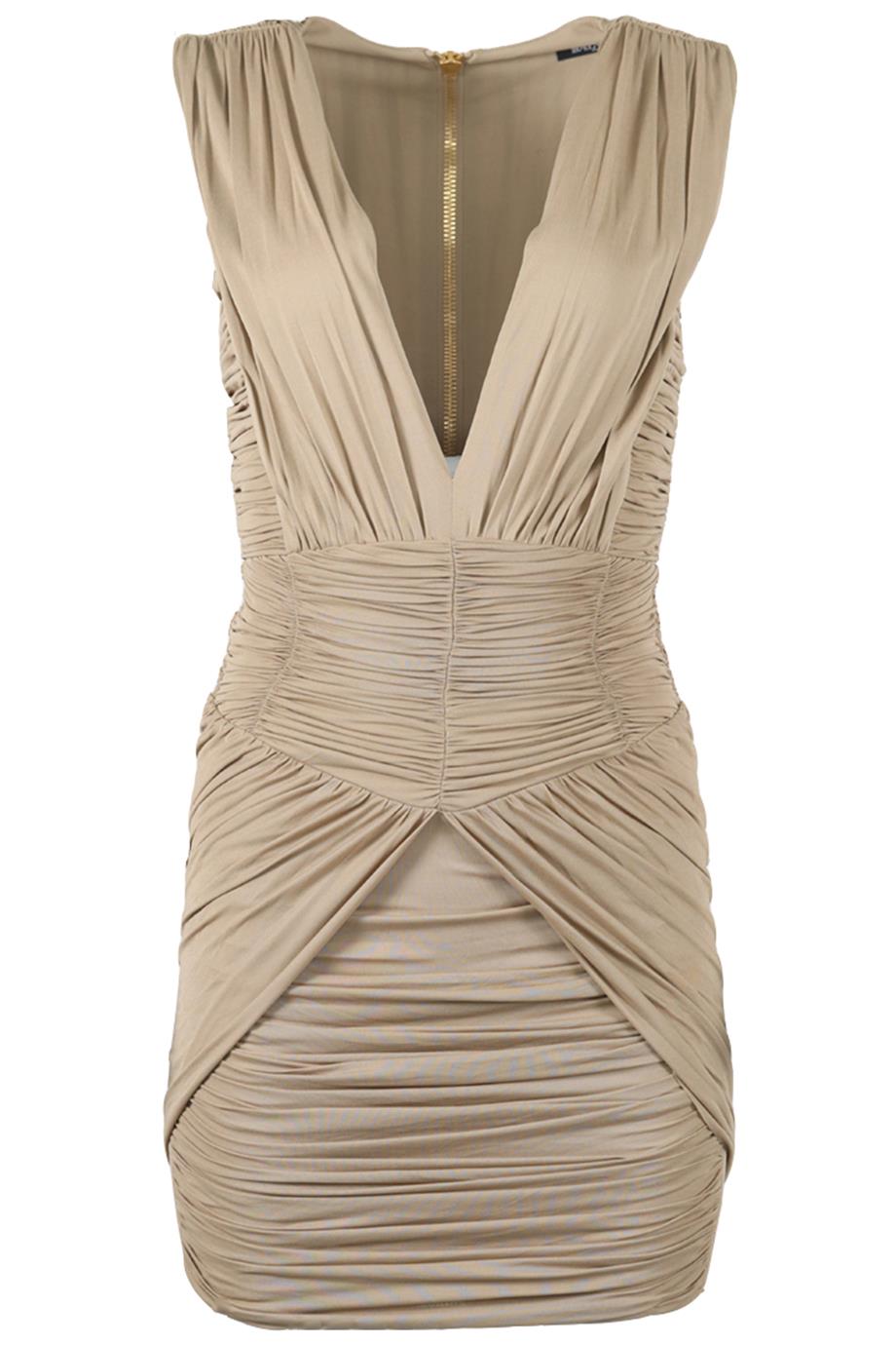 BALMAIN RUCHED STRETCH JERSEY MINI DRESS FR 36 UK 8