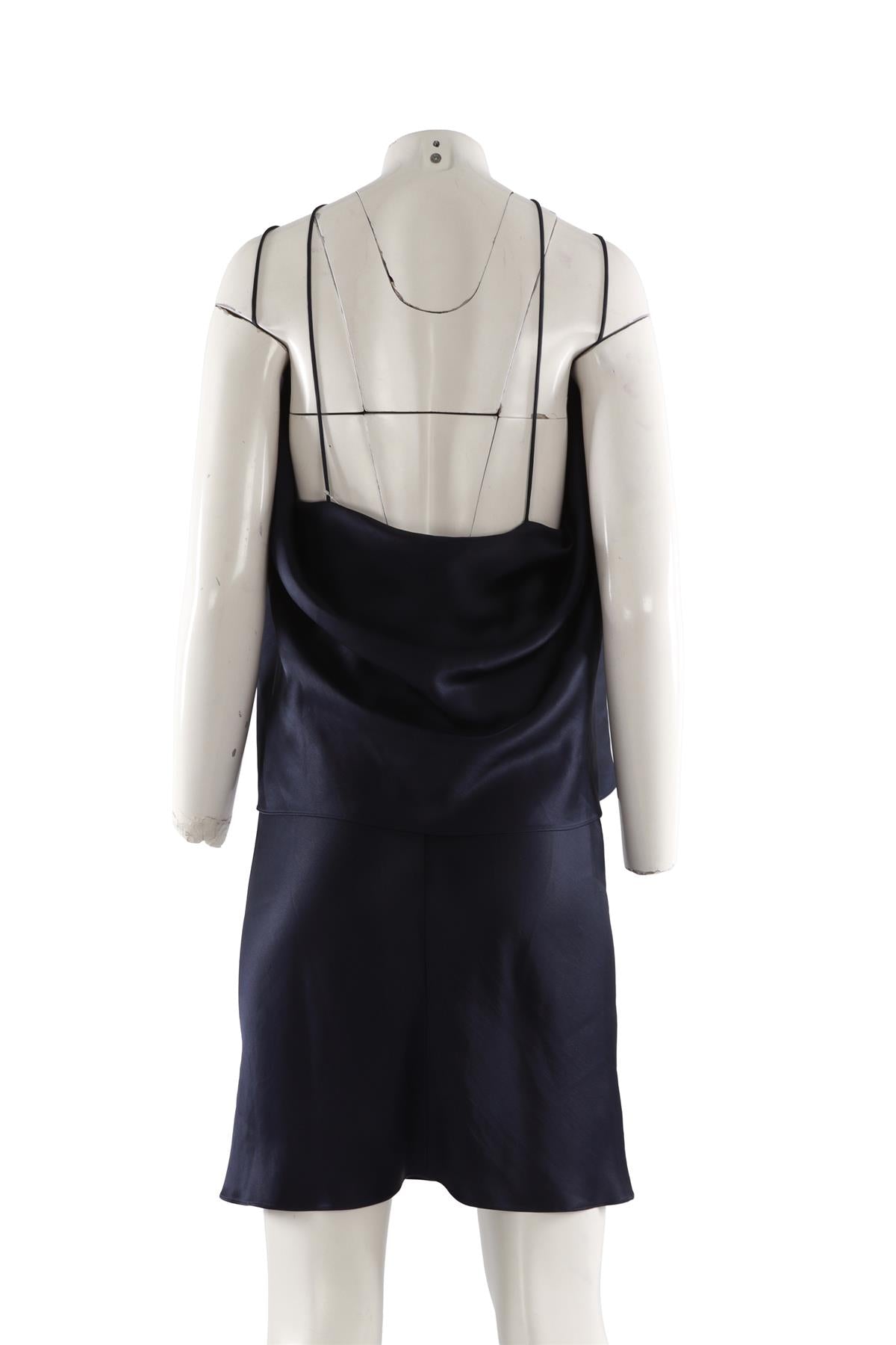 CELINE NAVY VINTAGE SILK MIDI DRESS FR 36 UK 8