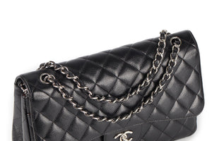 CHANEL BLACK 2011 CLASSIC DOUBLE FLAP JUMBO QUILTED CAVIAR LEATHER SHOULDER BAG