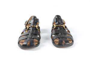 GUCCI BLACK LEATHER FISHERMAN SANDALS EU 37.5 UK 4.5 US 7.5