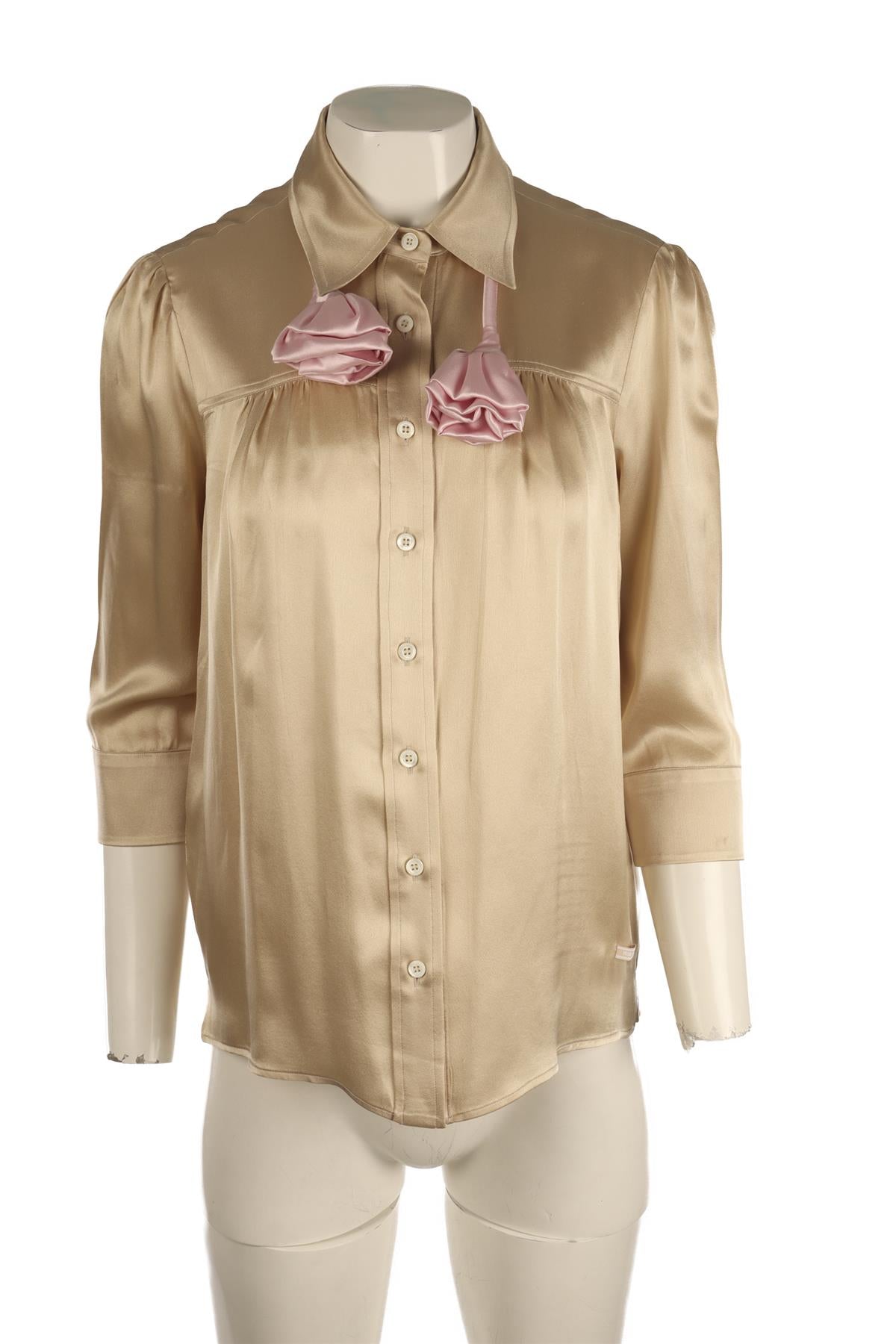 PRADA GOLD SILK SHIRT IT 40 UK 8