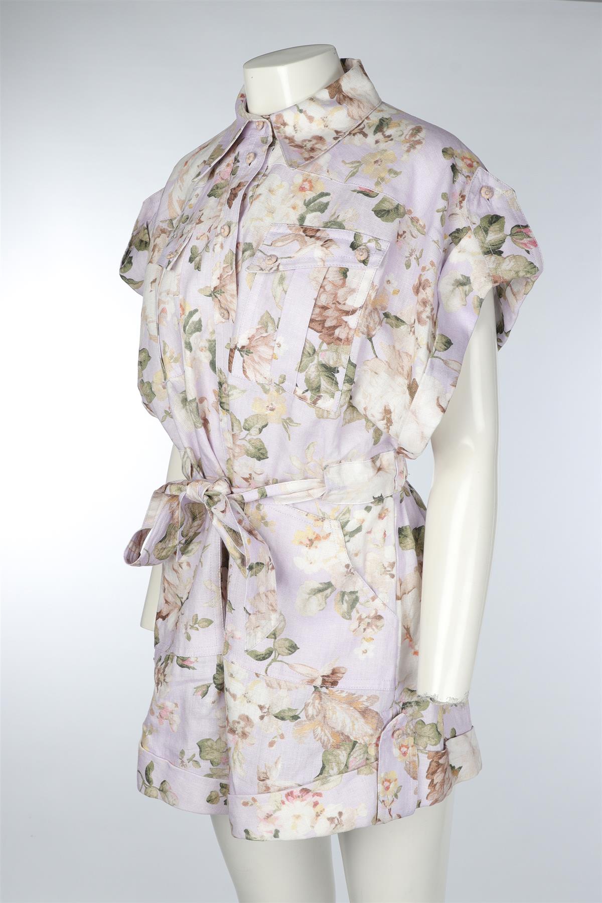 ZIMMERMANN PURPLE LINEN PLAYSUIT UK 14
