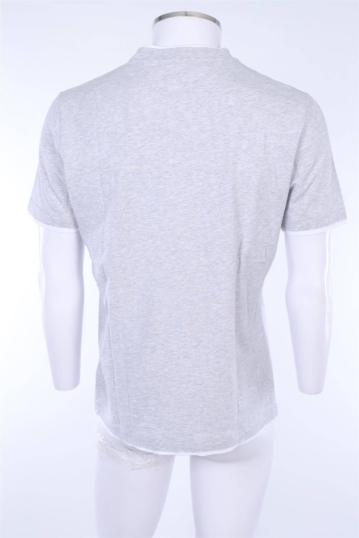 BRUNELLO CUCINELLI GREY MEN'S T-SHIRT WITH WHITE TRIM MEDIUM