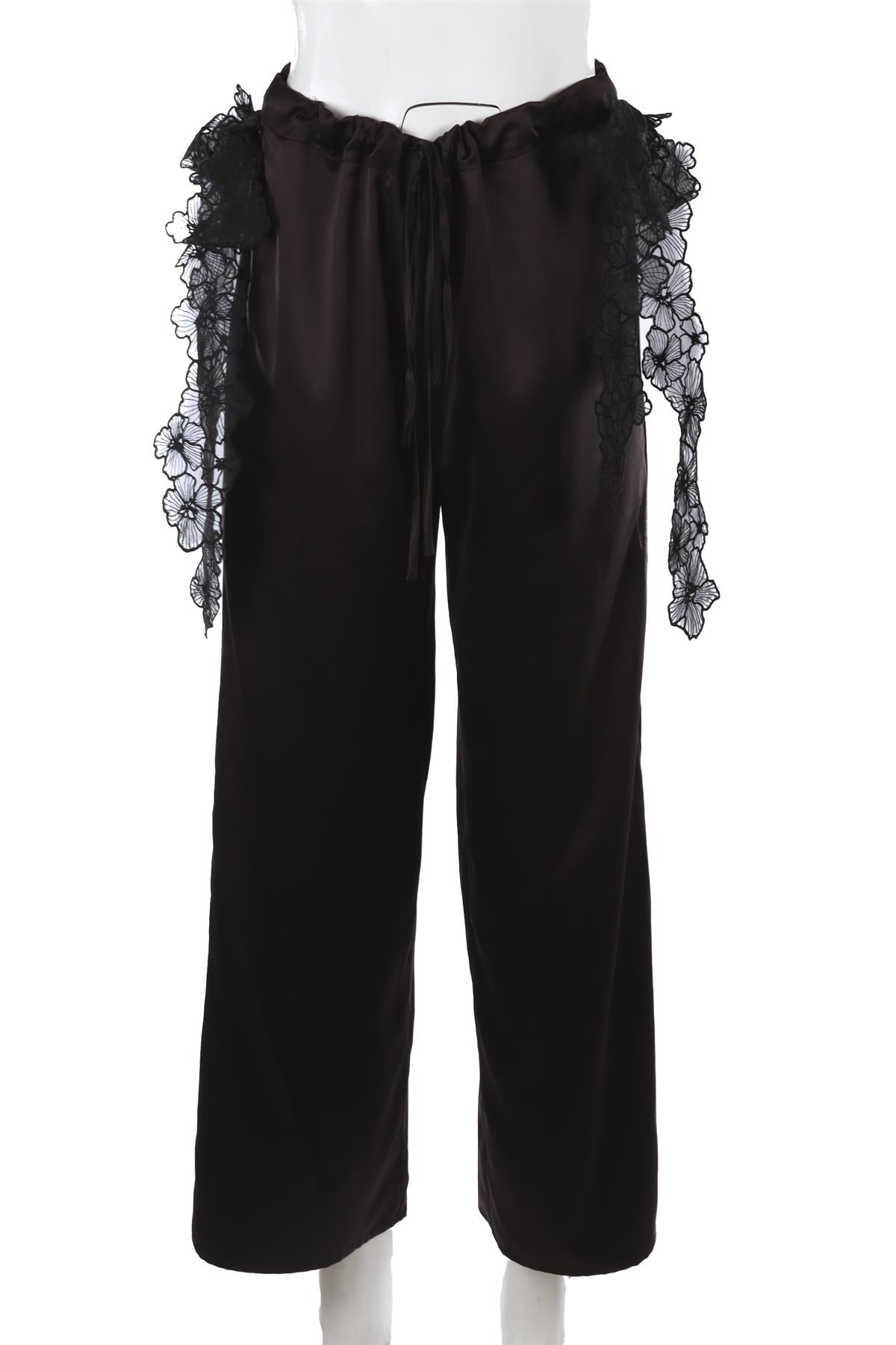 KIKA VARGAS BLACK SATIN WIDE LEG PANTS US 2 UK 6