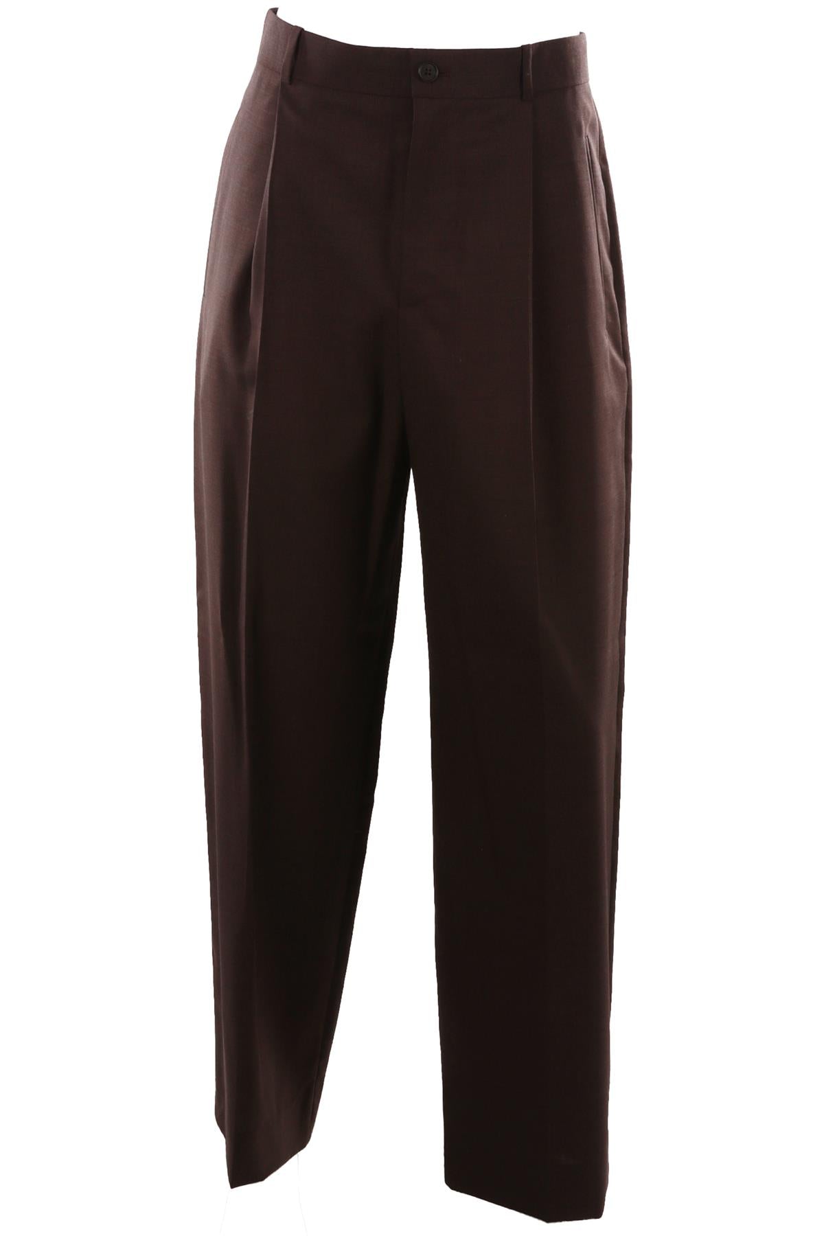 BROWN MEN'S WOOL STRAIGHT LEG PANTS