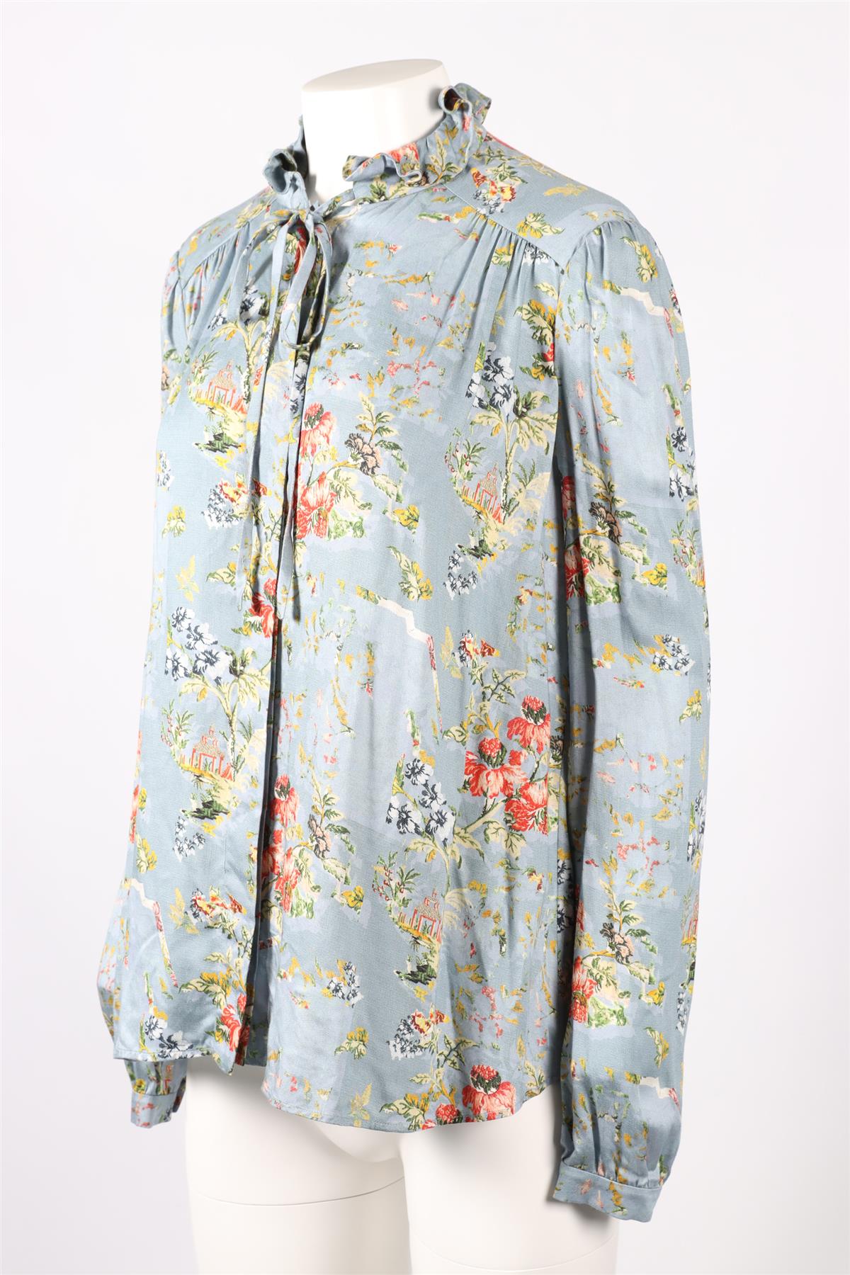 PREEN BY THORNTON BREGAZZI MULTICOLOURED FLORAL PRINT CREPE SHIRT MEDIUM