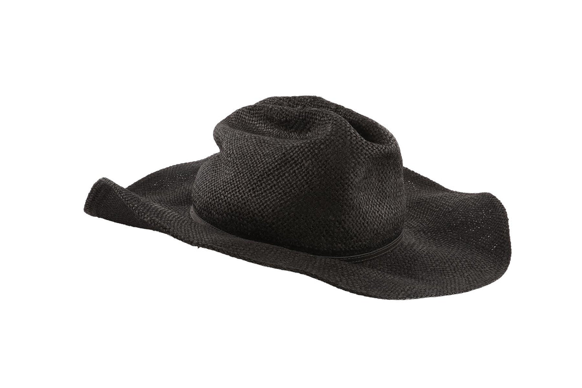 JANESSA LEONE BLACK STRAW HAT SMALL