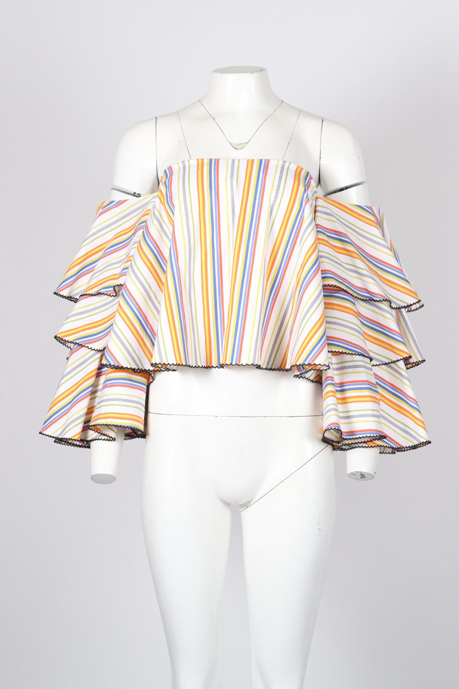 CAROLINE CONSTAS OFF THE SHOULDER STRIPED COTTON TOP XSMALL