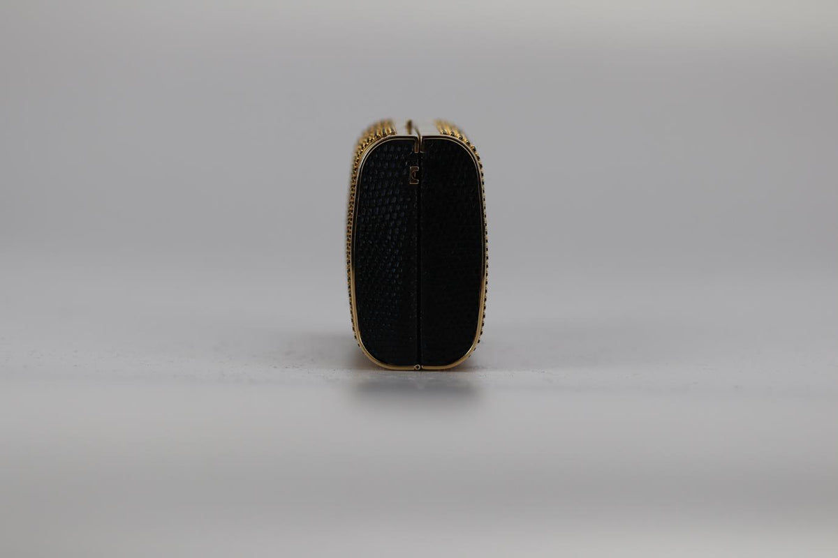 STARK CRYSTAL EMBELLISHED PYTHON AND GOLD TONE CLUTCH