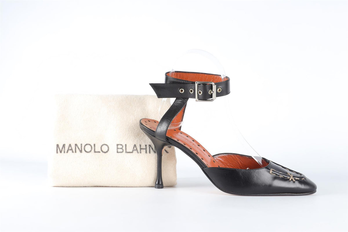 MANOLO BLAHNIK BLACK VINTAGE LEATHER PUMPS EU 37 UK 4 US 7