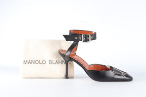 MANOLO BLAHNIK BLACK VINTAGE LEATHER PUMPS EU 37 UK 4 US 7