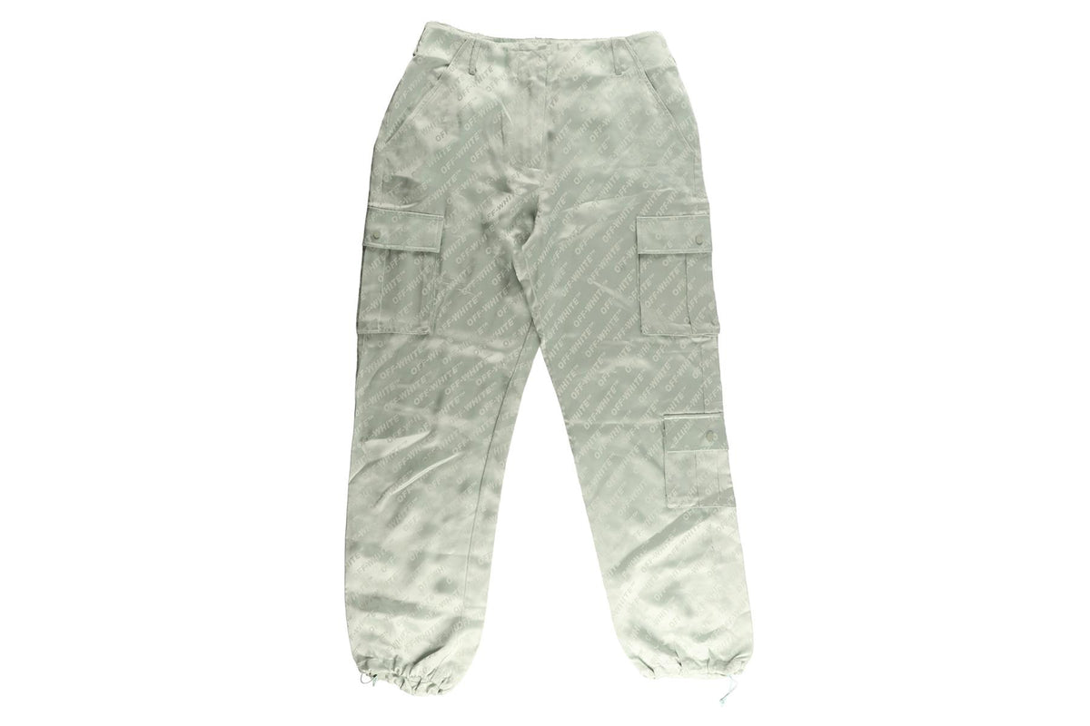 OFF-WHITE C/O VIRGIL ABLOH GREEN SATIN STRAIGHT LEG PANTS IT 40 UK 8