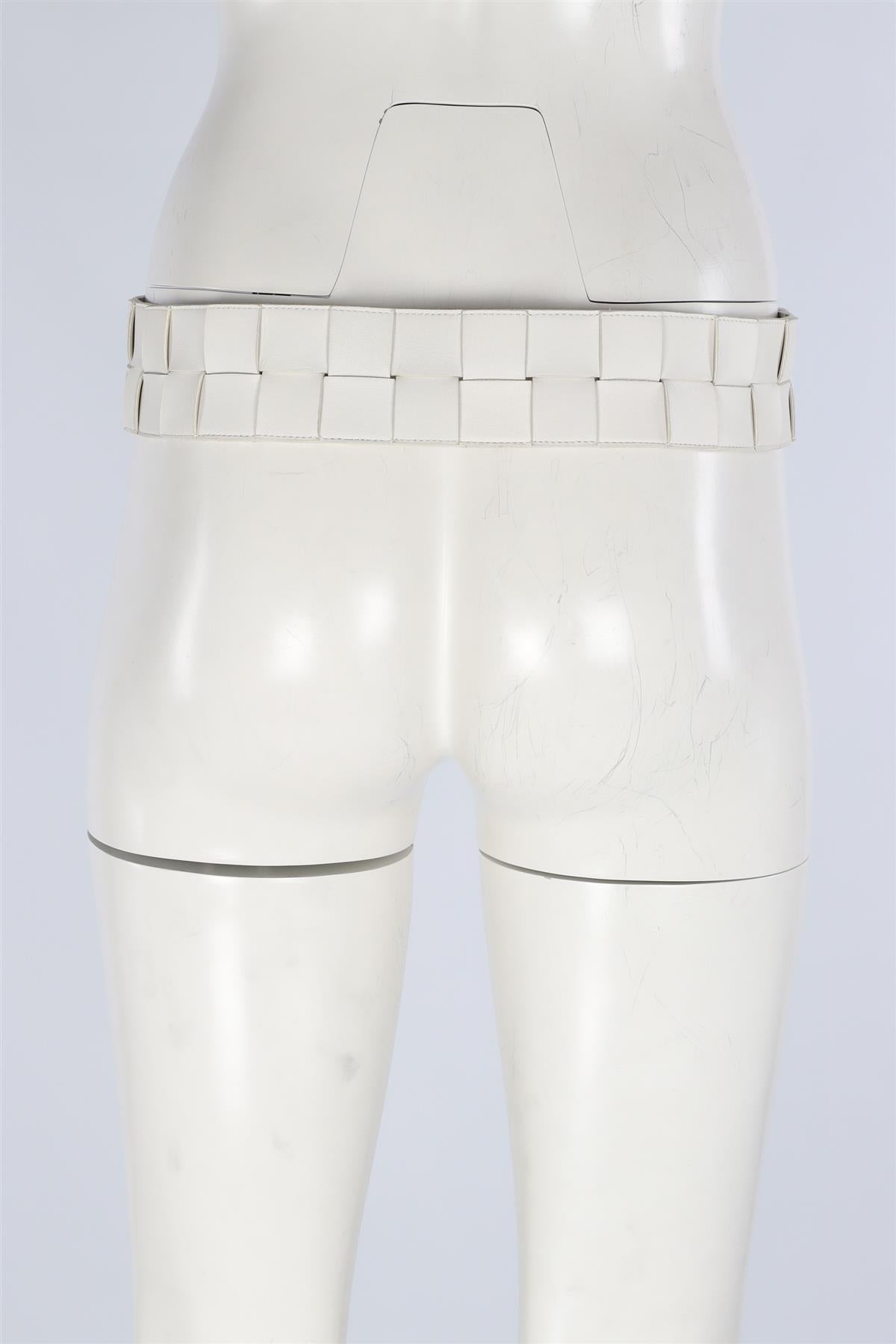 BOTTEGA VENETA WHITE INTRECCIATO LEATHER WAIST BELT 85 CM