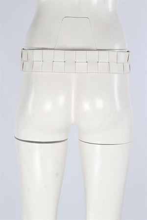 BOTTEGA VENETA WHITE INTRECCIATO LEATHER WAIST BELT 85 CM