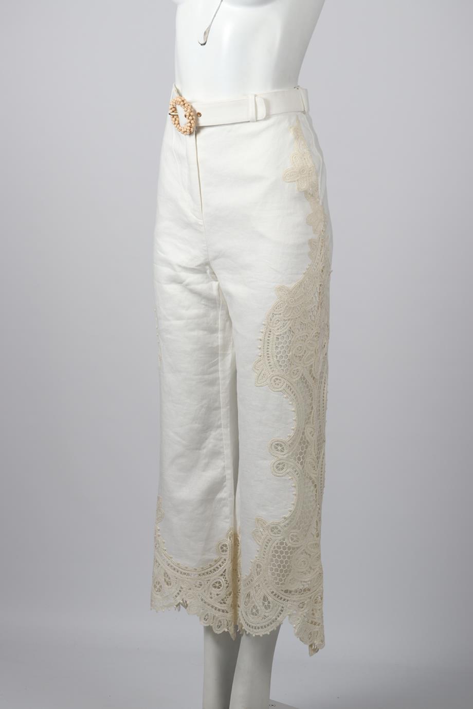 ZIMMERMAN BELTED LINEN WIDE LEG PANTS UK 12