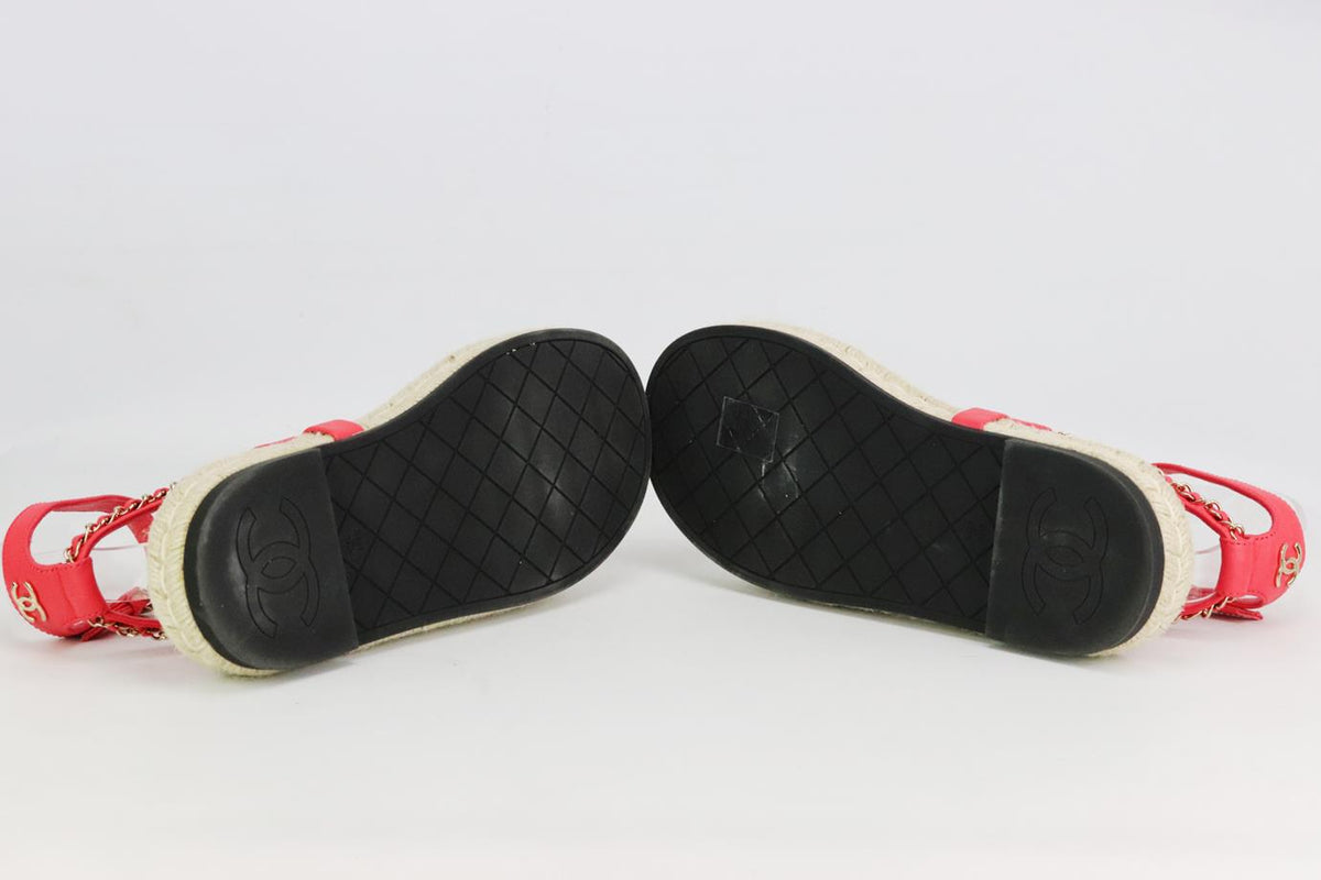 CHANEL 2021 CC DETAILED CHAIN AND LEATHER ESPADRILLE SANDALS EU 38 UK 5 US 8