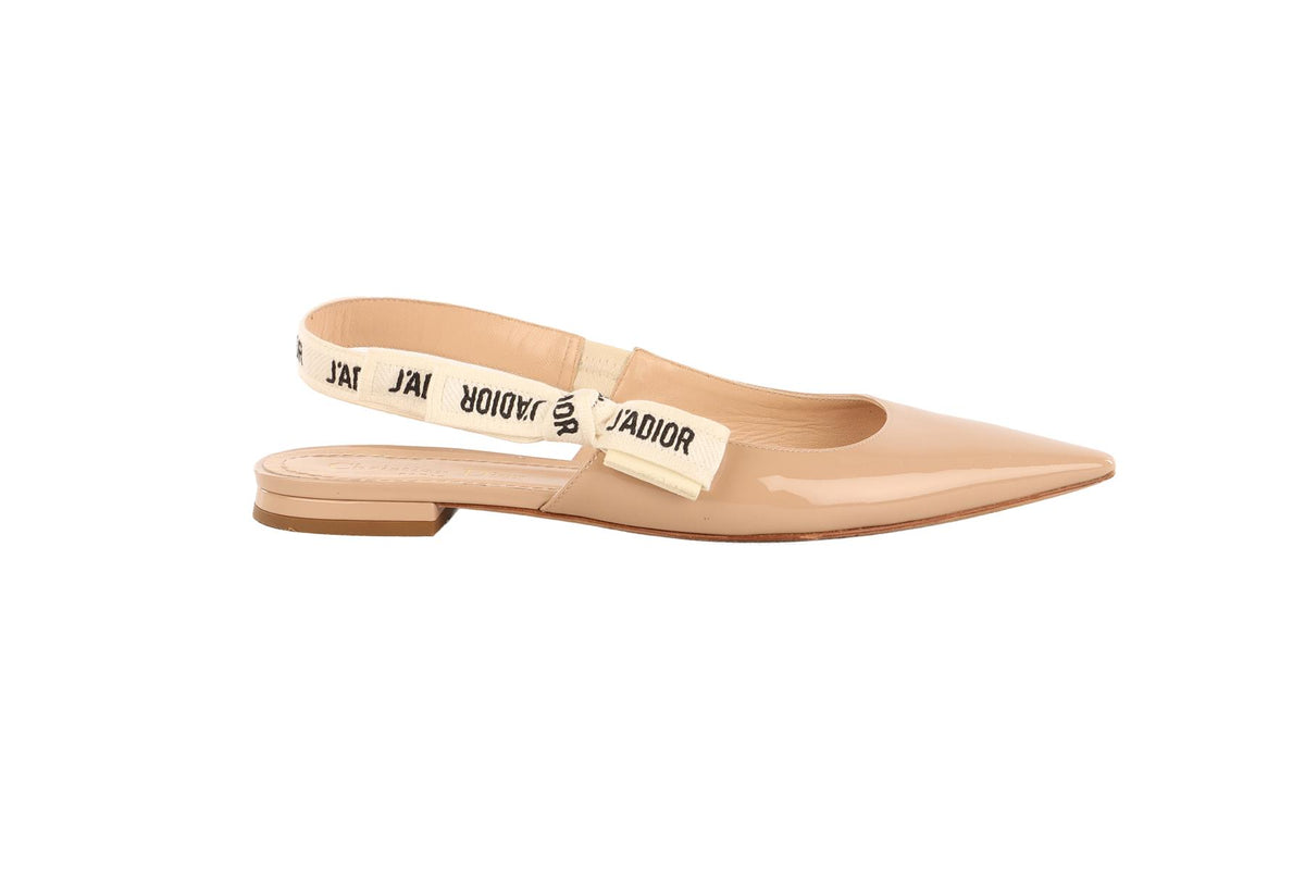 CHRISTIAN DIOR NUDE J'ADIOR PATENT LEATHER SLINGBACK BALLET FLATS EU 38 UK 5