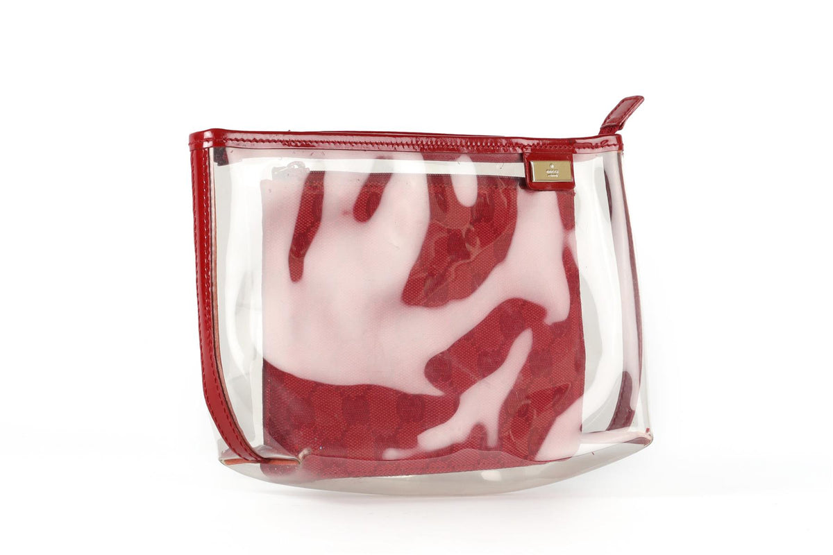 GUCCI RED GG CANVAS AND PVC 2 IN 1 COSMETIC POUCH