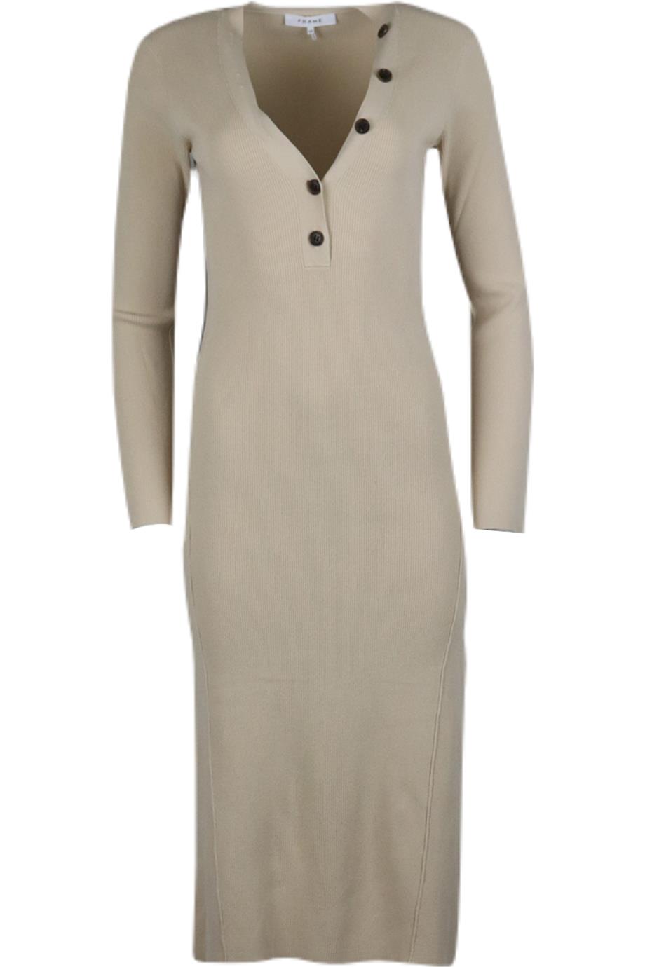 FRAME RIBBED STRETCH KNIT MIDI DRESS SMALL
