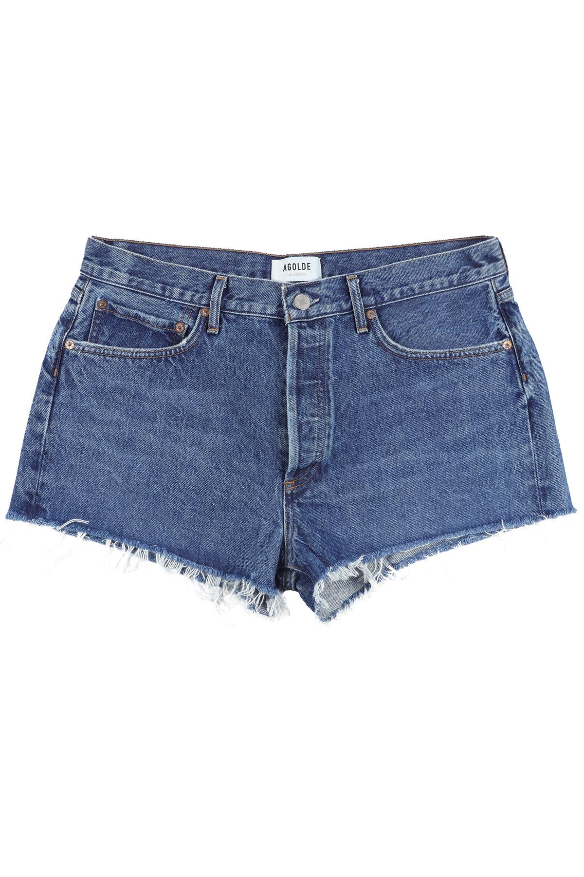 AGOLDE BLUE HIGH RISE DENIM SHORTS W30 UK 12