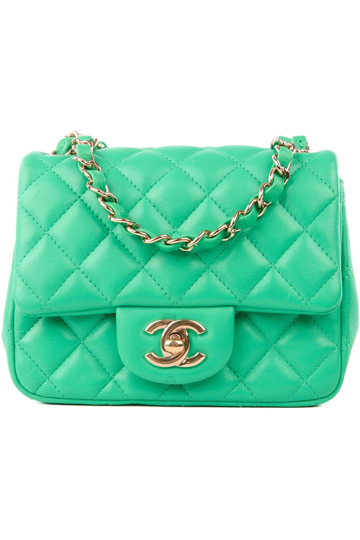 CHANEL GREEN 2019 CLASSIC SQUARE MINI QUILTED LEATHER SHOULDER BAG