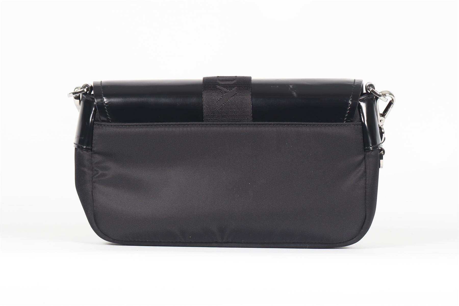 PRADA BLACK POCKET LEATHER AND RE-NYLON SHOULDER BAG