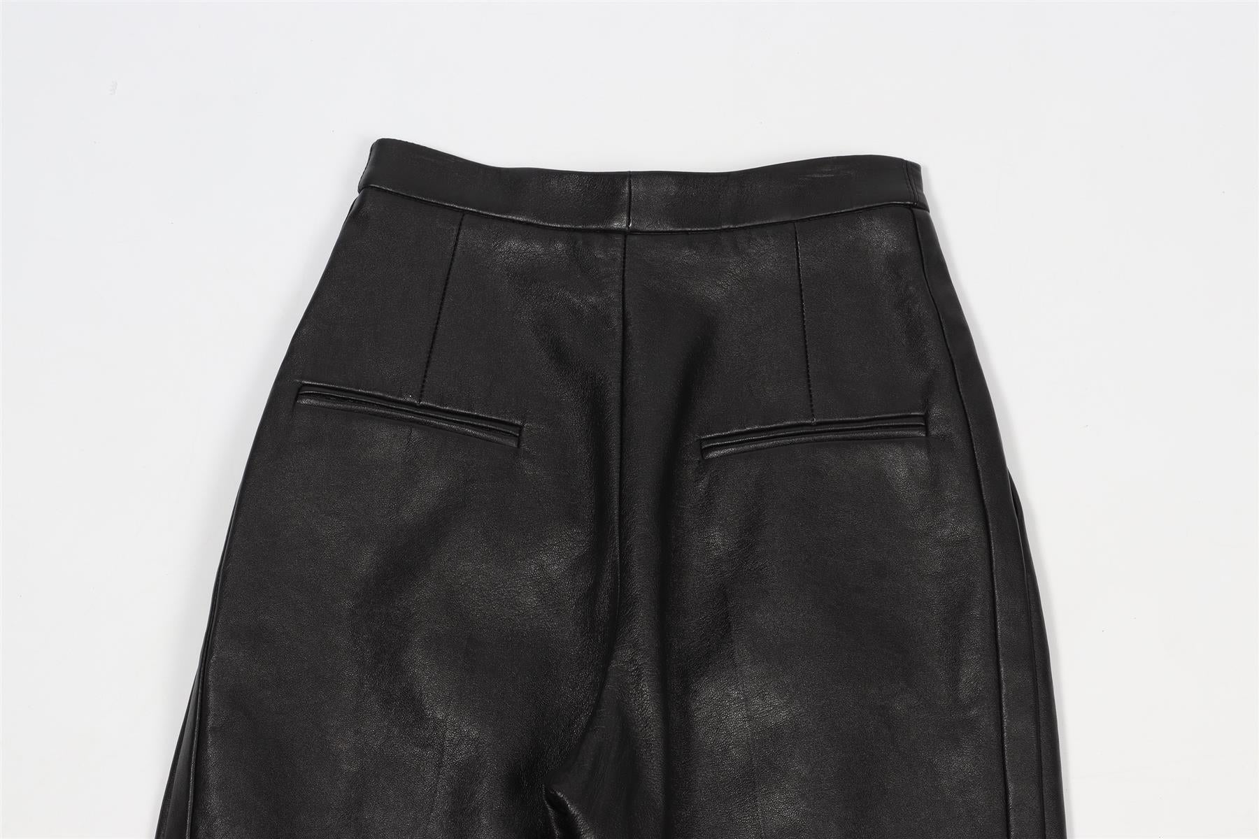 SAINT LAURENT BLACK LEATHER TAPERED PANTS FR 34 UK 6