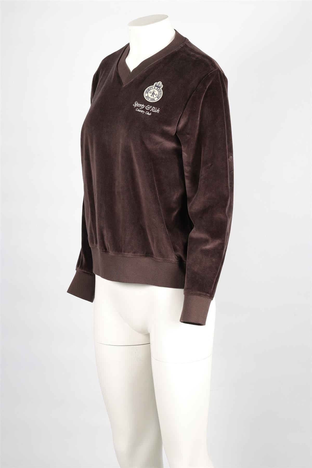 SPORTY & RICH BROWN VELVET SWEATSHIRT SMALL