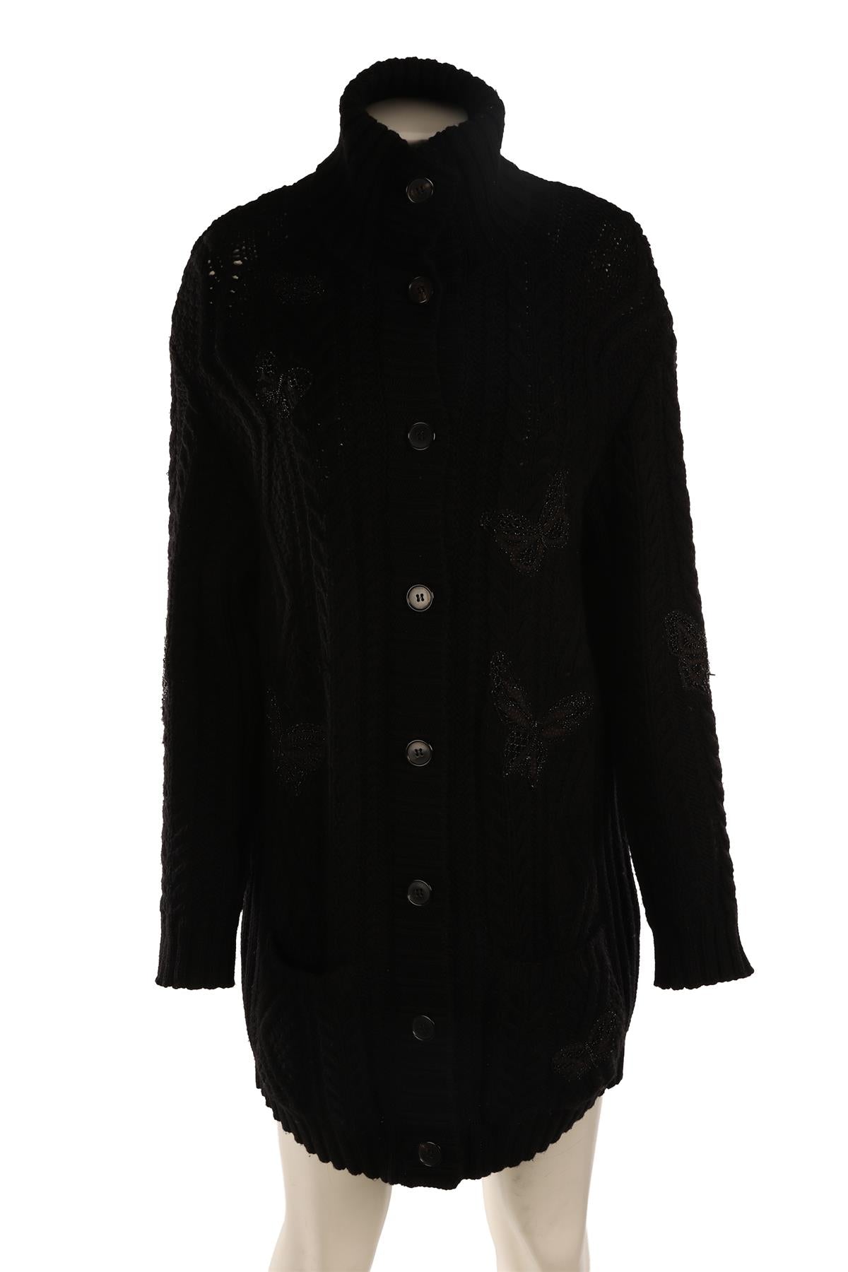 VALENTINO BLACK WOOL CARDIGAN SMALL