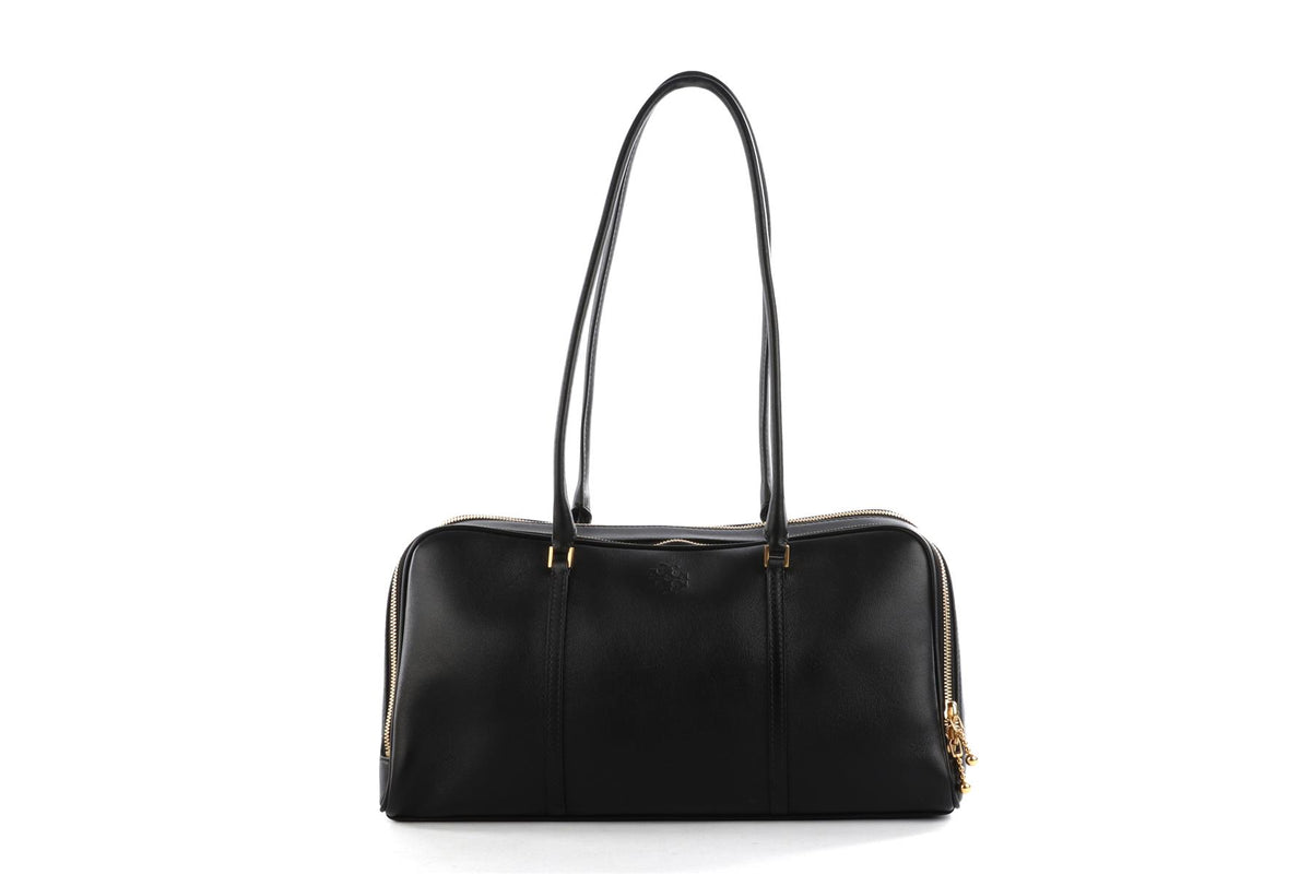 TORY BURCH BLACK MARSHMALLOW LEATHER TOTE BAG