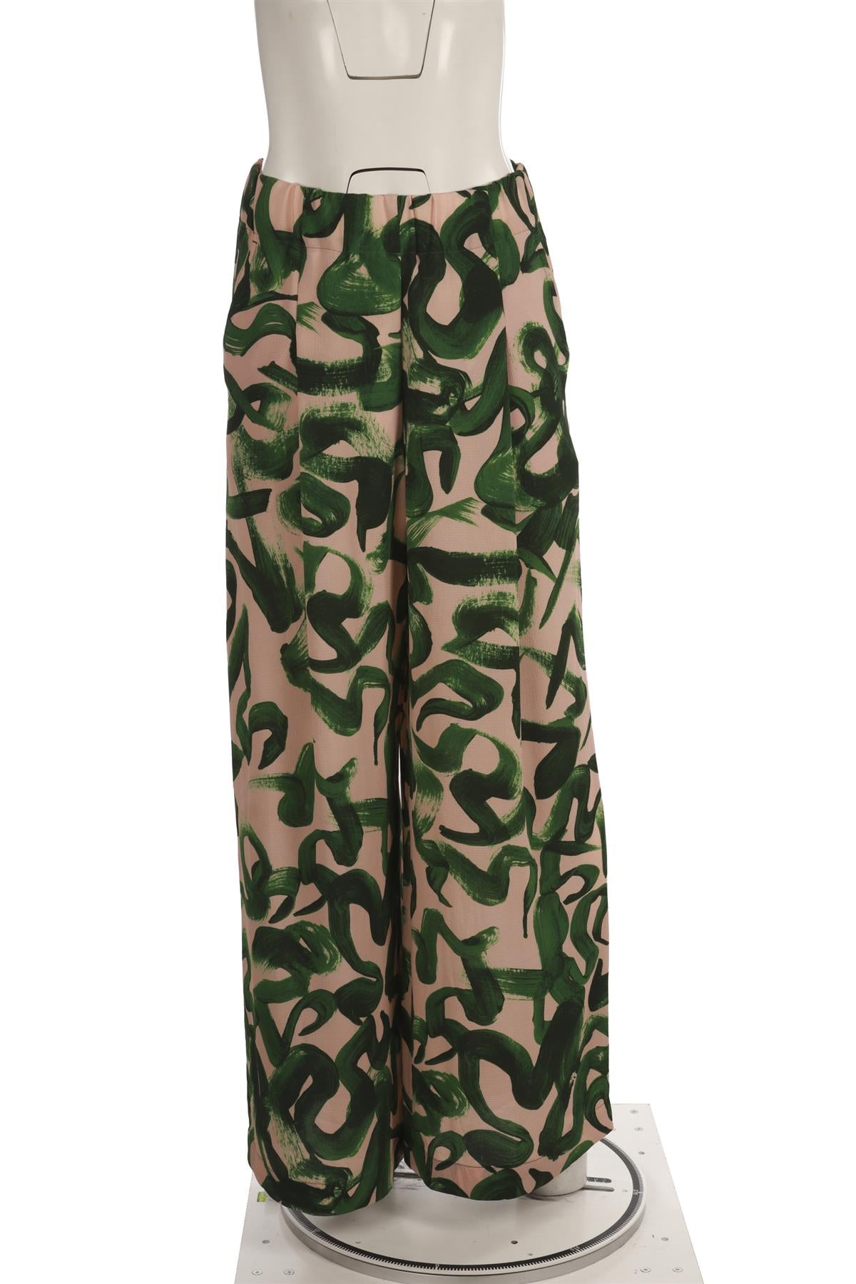 DRIES VAN NOTEN GREEN CREPE WIDE LEG PANTS XSMALL